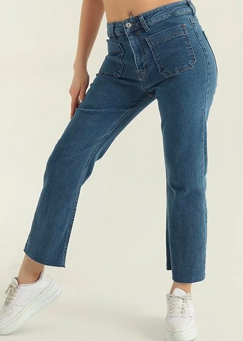 Parlak Mavi Midi Boy Regular Fit Kadın Kot Pantolon - Görsel 2