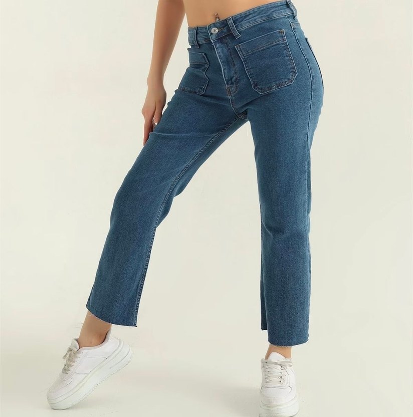 Parlak Mavi Midi Boy Regular Fit Kadın Kot Pantolon - Görsel 2