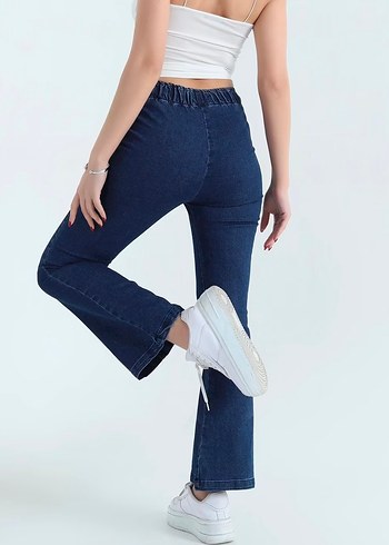 Lacivert Kemerli Bol Kesim Kadın Jean - Görsel 2