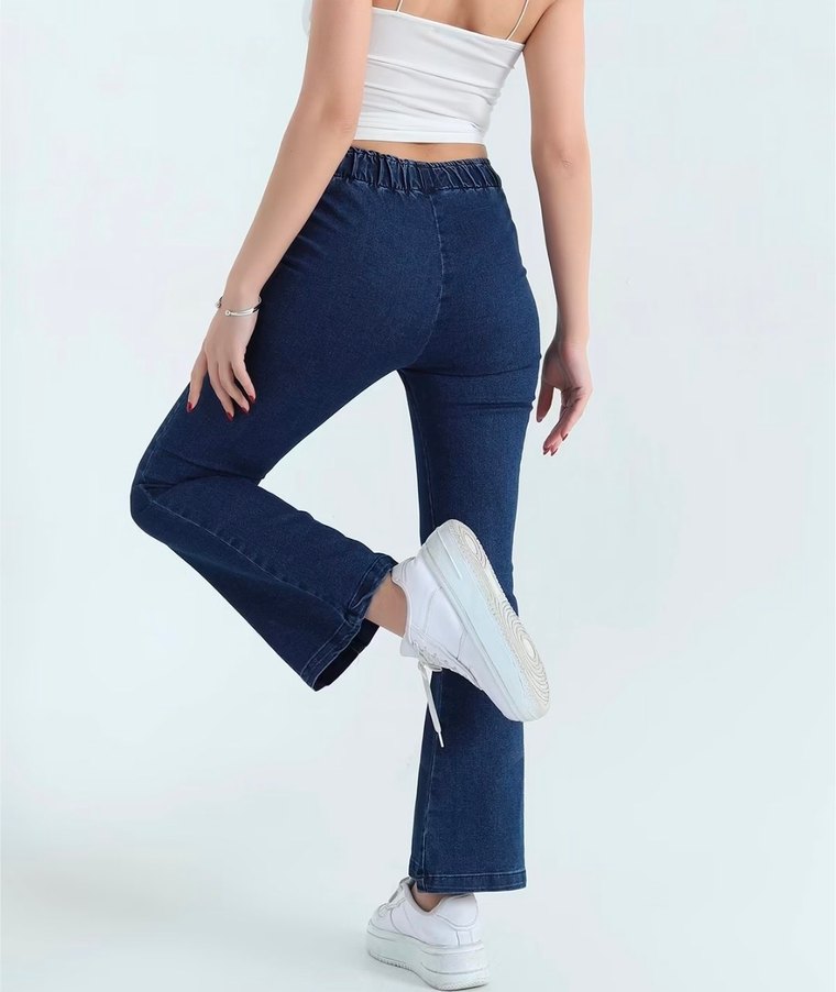 Lacivert Kemerli Bol Kesim Kadın Jean - Görsel 2