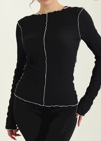 Siyah Yüksek Yakalı Kadın Bluz - Görsel 2