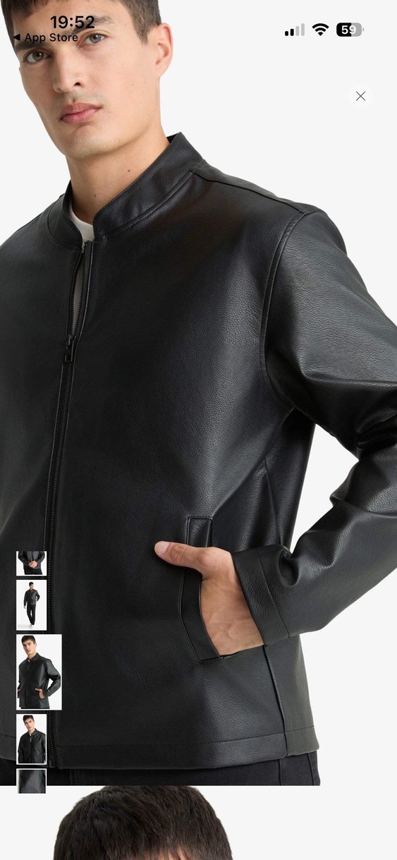 Siyah Slim Fit Fermuarlı Deri Mont - Görsel 3