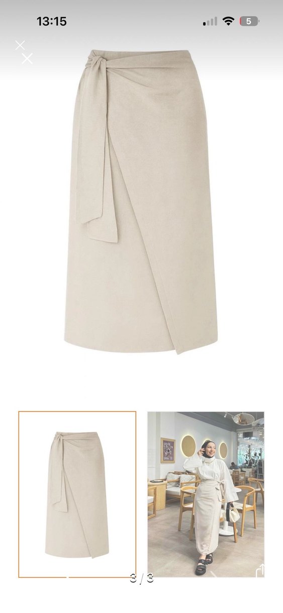 Bej Keten Uzun Etek - Görsel 2