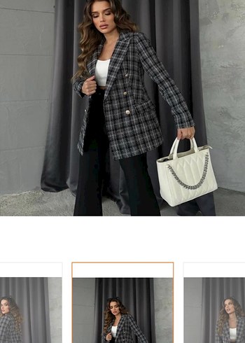 Gri Ekose Kadın Blazer - Görsel 2