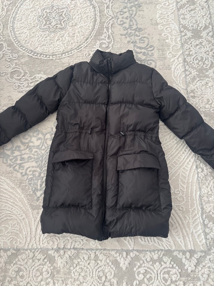 Siyah Uzun Kollu Kadın Kışlık Mont - Görsel 2