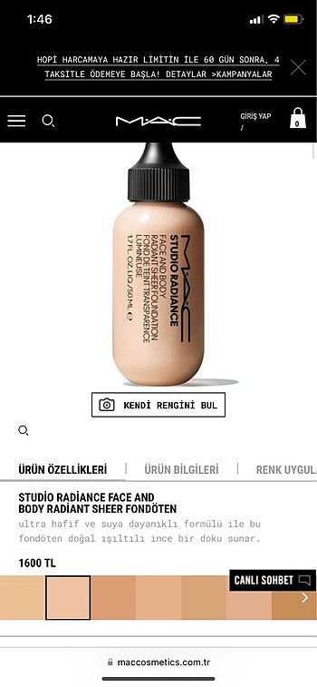 Beden mac studio radiance face and body fondoten