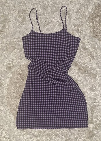 mor kareli ince askılı h&m elbise