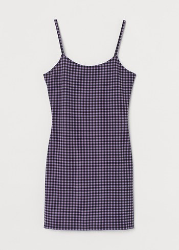 H&M mor kareli ince askılı h&m elbise
