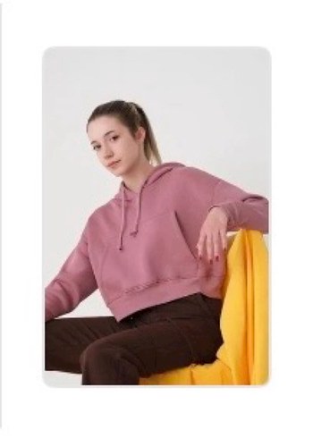 Addax Kapüşonlu pembe Rahat Sweatshirt