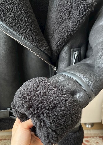 Kadın Siyah Deri Kürklü Stradivarius Biker Ceket - Görsel 5