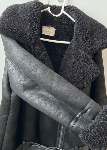 Kadın Siyah Deri Kürklü Stradivarius Biker Ceket - Görsel 4