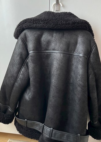 Kadın Siyah Deri Kürklü Stradivarius Biker Ceket - Görsel 7