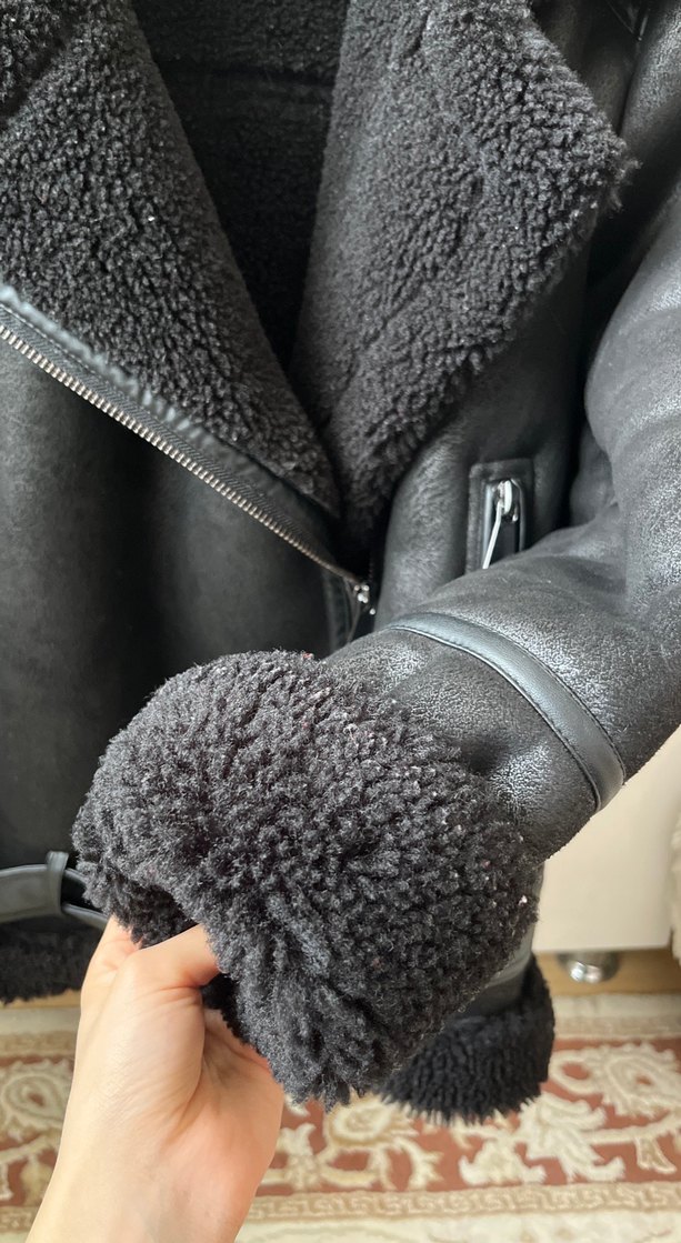 Kadın Siyah Deri Kürklü Stradivarius Biker Ceket - Görsel 5