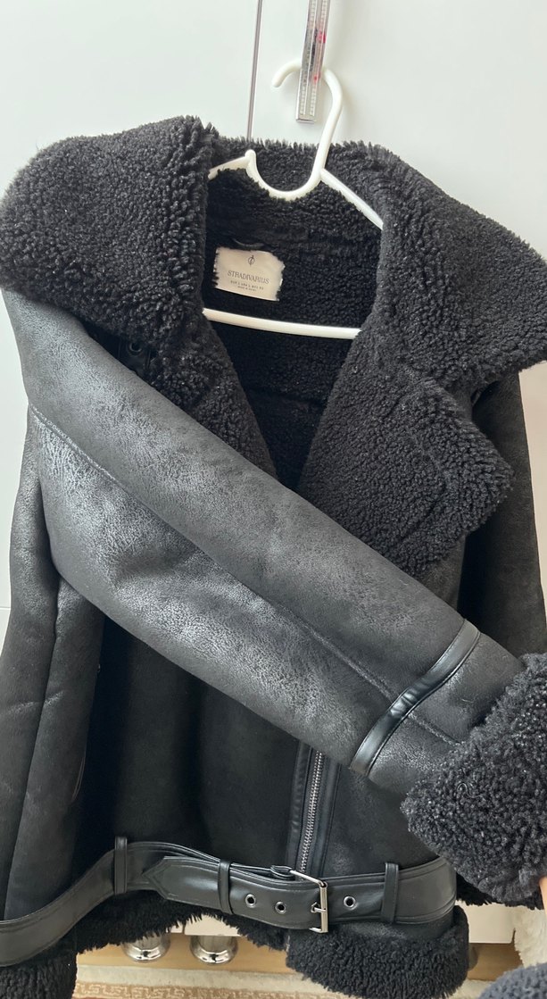 Kadın Siyah Deri Kürklü Stradivarius Biker Ceket - Görsel 4