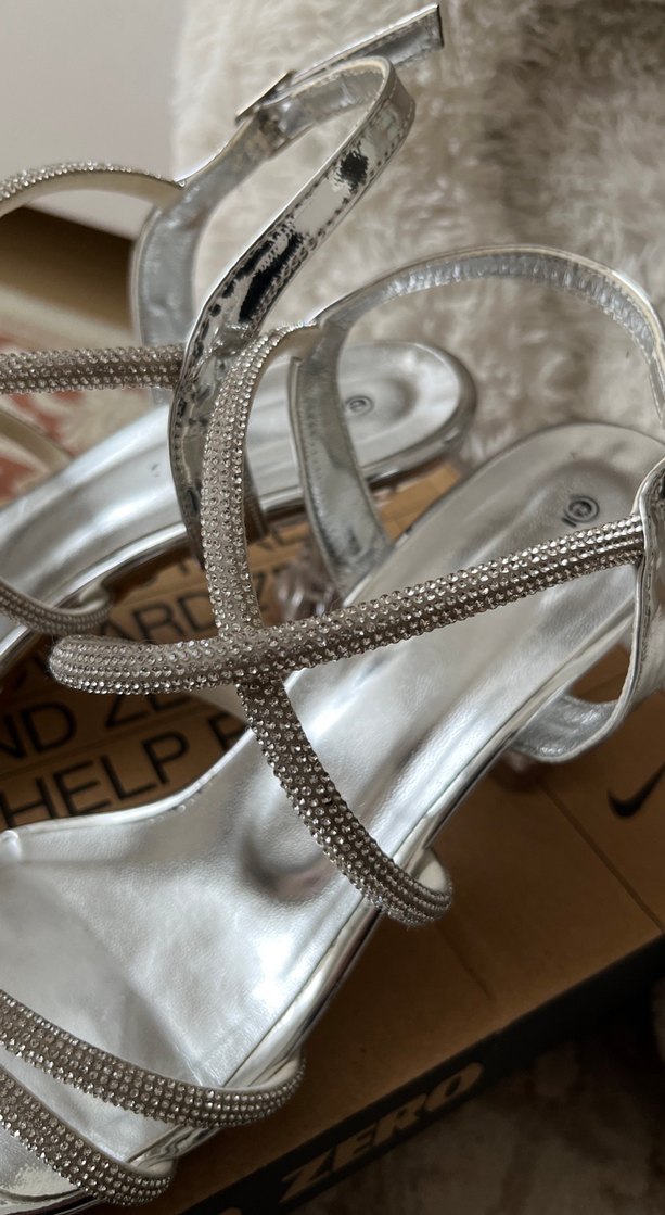 Gri Payetli Kadın Topuklu Abiye Ayakkabı - Görsel 2