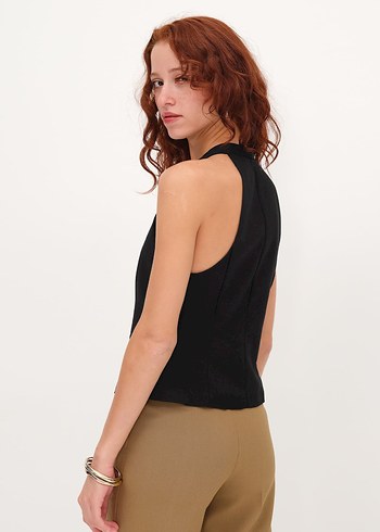 Siyah addax V Yaka Kolsuz Mini Yelek - Görsel 2