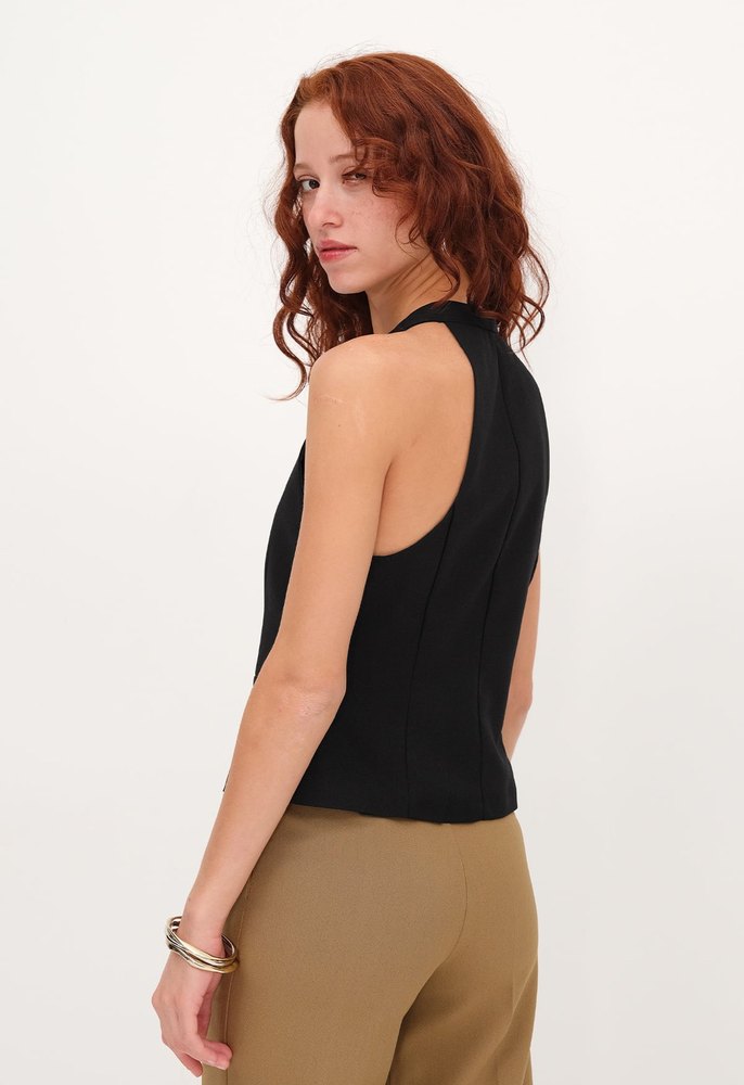 Siyah addax V Yaka Kolsuz Mini Yelek - Görsel 2