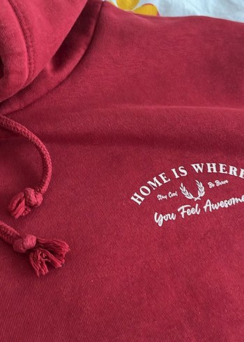 Bordo Kapüşonlu Rahat Kesim Sweatshirt - Görsel 3