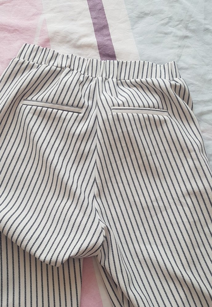 Çizgili Pliselii Kadın Kumaş Pantolon - Görsel 3