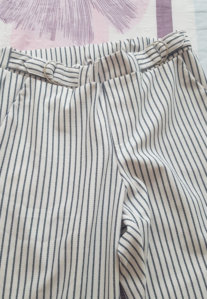 Çizgili Pliselii Kadın Kumaş Pantolon - Görsel 2