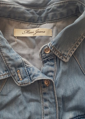 Mavi Düğmeli Kot Midi Elbise - Görsel 5