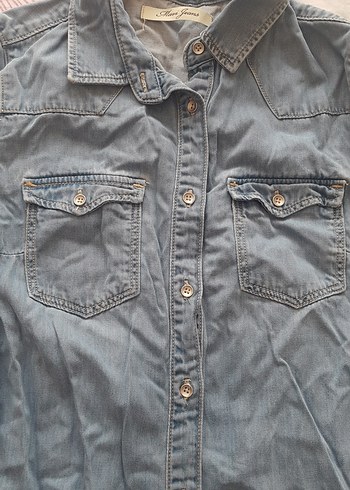 Mavi Düğmeli Kot Midi Elbise - Görsel 2