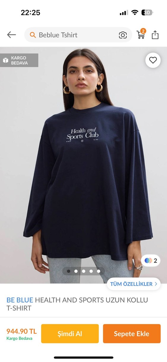 Lacivert Beblue Baskılı Bol Kesim Midi Kot Pantolon - Görsel 2