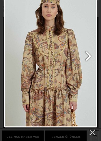 Suud Collection Bej Bohem Etnik Desenli Uzun Elbise