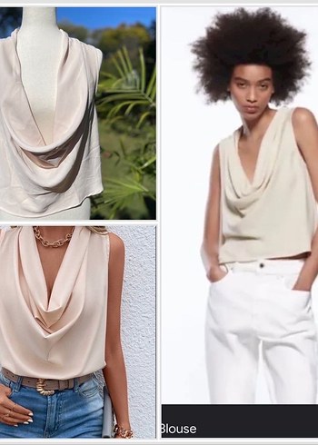 Zara Bej Kolsuz V Yaka Salaş Bluz - Görsel 2