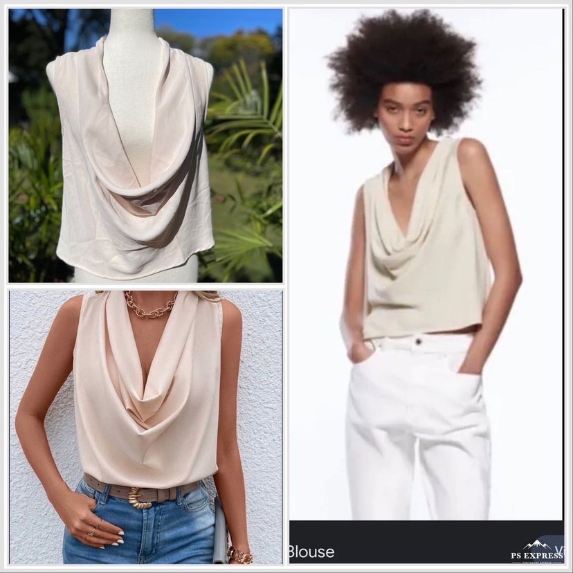 Zara Bej Kolsuz V Yaka Salaş Bluz - Görsel 2