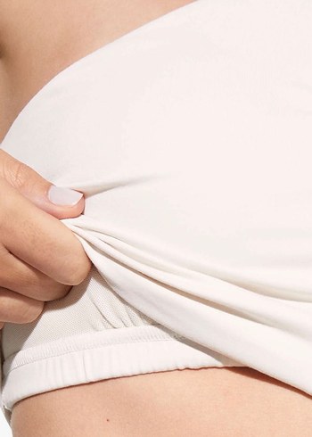 Oysho Kadın Beyaz Pamuklu V Yakalı Mini Bluz - Görsel 5