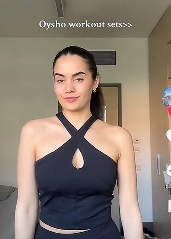 Oysho Kadın Beyaz Pamuklu V Yakalı Mini Bluz - Görsel 2