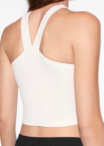 Oysho Kadın Beyaz Pamuklu V Yakalı Mini Bluz - Görsel 3