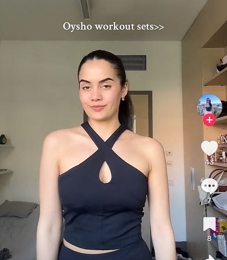 Oysho Kadın Beyaz Pamuklu V Yakalı Mini Bluz - Görsel 2