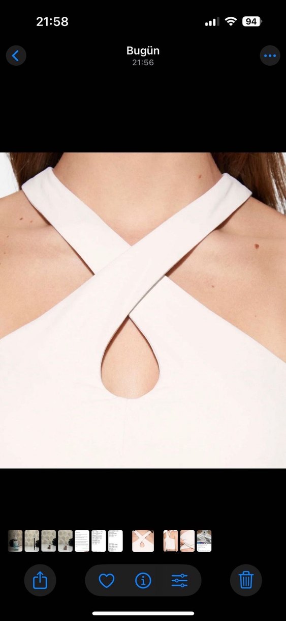 Oysho Kadın Beyaz Pamuklu V Yakalı Mini Bluz - Görsel 4