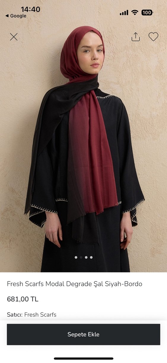 Fresh scarfs Bordo Siyah Degrade Modal Şal - Görsel 2