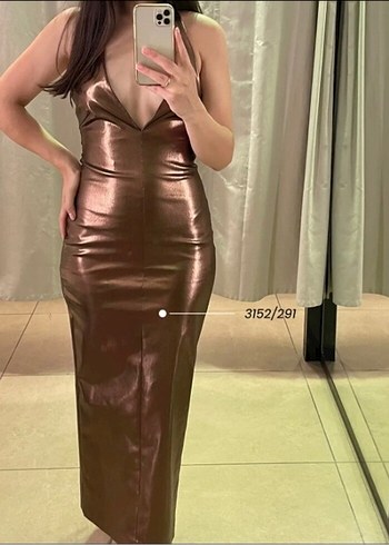 Zara ZARA HALTER YAKA Bronz Deri Uzun Abiye Elbise