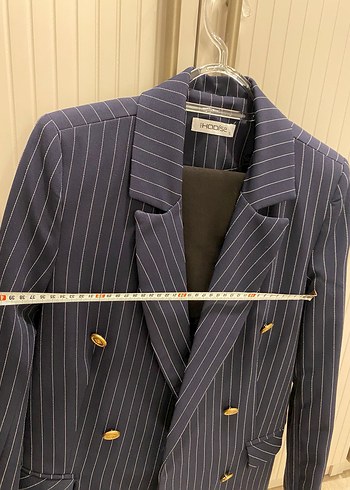 Düğmeli Lacivert Çizgili Kadın Blazer Ceket - Görsel 6