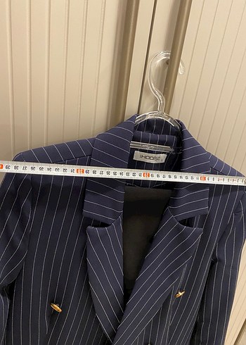 Düğmeli Lacivert Çizgili Kadın Blazer Ceket - Görsel 4