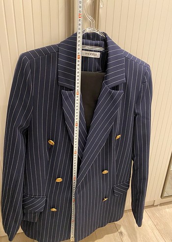 Düğmeli Lacivert Çizgili Kadın Blazer Ceket - Görsel 5