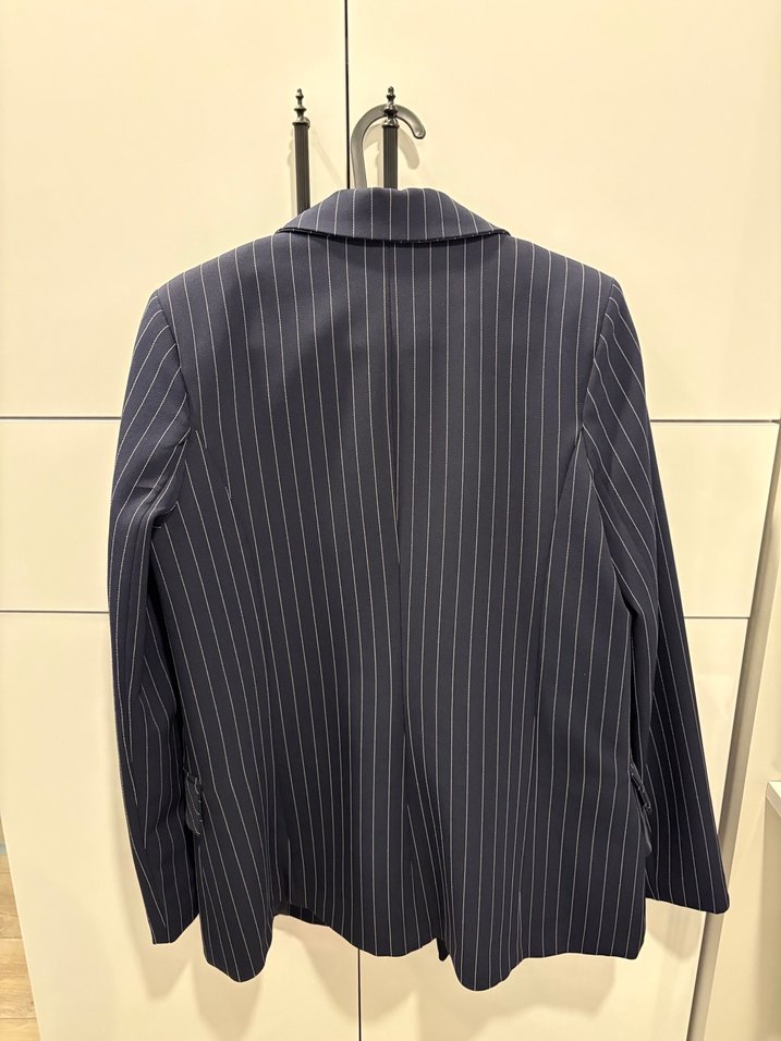 Düğmeli Lacivert Çizgili Kadın Blazer Ceket - Görsel 3