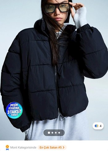 Bershka Bershka Siyah Mini Oversize Kadın Kışlık Mont
