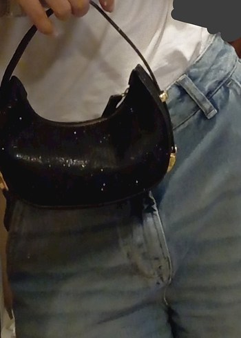 Bershka simli ışıltılı siyah çanta