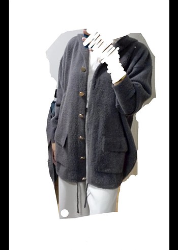 Gri Düğmeli  Kadın Kaban - Görsel 2