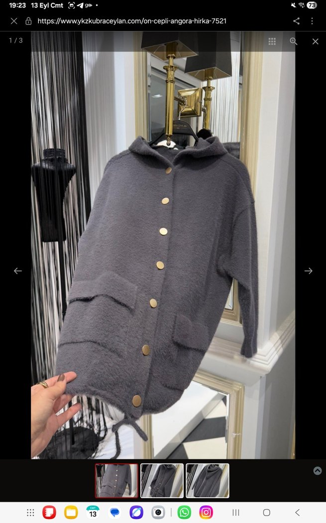 Gri Düğmeli  Kadın Kaban - Görsel 3