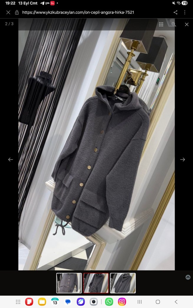 Gri Düğmeli  Kadın Kaban - Görsel 4