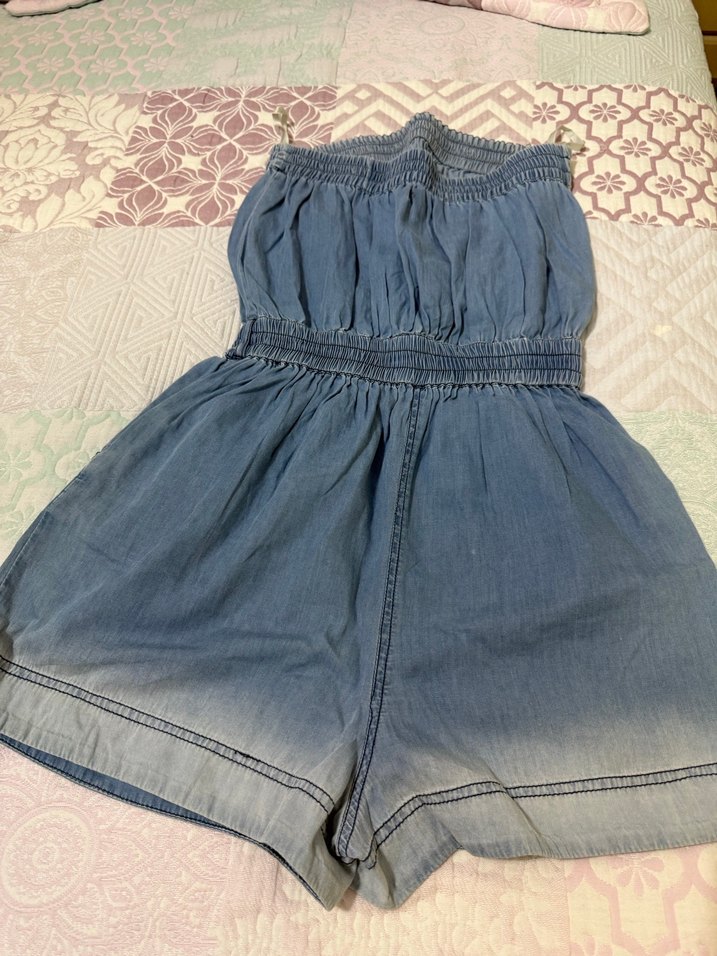 Kadın Mavi Denim Straplez Mini Tulum - Görsel 2