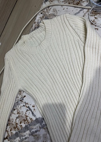 Beyaz Uzun Kollu Triko Elbise - Görsel 2