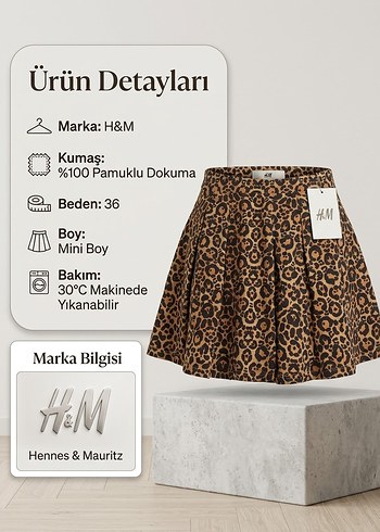 H&M Leopar Desenli Mini Etek