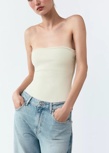 m Beden Beyaz Minimalist Midi Kadın straples bej Body